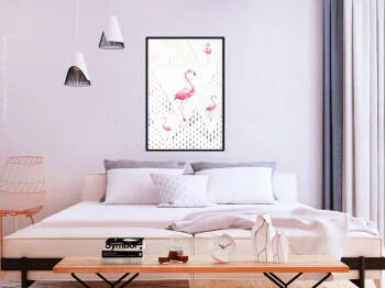 Plakat - Flamingi i trójkąty