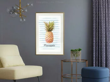 Plakat - Ananas na pasiastym tle - obrazek 2