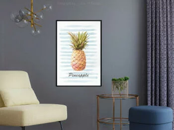 Plakat - Ananas na pasiastym tle