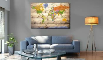 Obraz na korku - Mapa na drewnie: Kolorowe podróże [Mapa korkowa] - obrazek 2