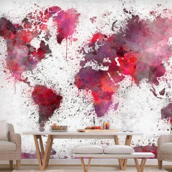 Fototapeta samoprzylepna - Mapa świata: czerwone akwarele