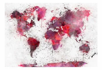 Fototapeta samoprzylepna - Mapa świata: czerwone akwarele - obrazek 2