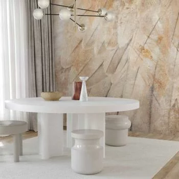 Fototapeta - Skrzydła ptaka - minimalistyczne zbliżenie na beżowe pióra z deseniem - obrazek 6