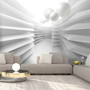 Fototapeta wodoodporna - Nowoczesna abstrakcja - biały korytarz z efektem przestrzeni i kulami