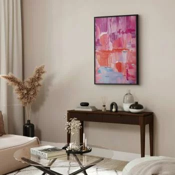 Plakat - Kolorowe Pociągnięcia - intensywne odcienie różu i fioletu na płótnie - obrazek 2