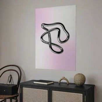 Plakat - Srebrne Zawiłości - płynna metaliczna figura na gradientowym tle - obrazek 2