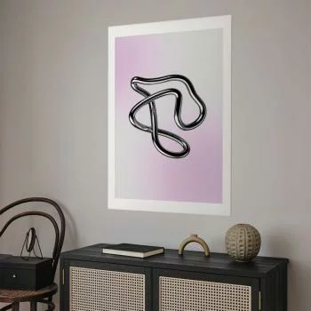 Plakat - Srebrne Zawiłości - płynna metaliczna figura na gradientowym tle - obrazek 2