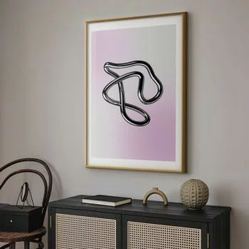 Plakat - Srebrne Zawiłości - płynna metaliczna figura na gradientowym tle - obrazek 2