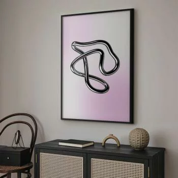 Plakat - Srebrne Zawiłości - płynna metaliczna figura na gradientowym tle - obrazek 2