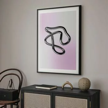 Plakat - Srebrne Zawiłości - płynna metaliczna figura na gradientowym tle - obrazek 2