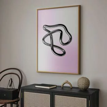 Plakat - Srebrne Zawiłości - płynna metaliczna figura na gradientowym tle - obrazek 2