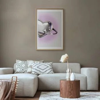 Plakat - Kosmiczne Serce - srebrne serce z pierścieniem na fioletowym tle - obrazek 2