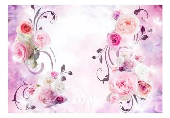 Fototapeta wodoodporna - Różane wariancje - bukiet kwiatów na jednolitym tle z efektem blasku - obrazek 2