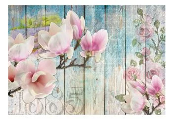 Fototapeta wodoodporna - Różowe kwiaty na drewnie - obrazek 2