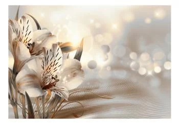 Fototapeta wodoodporna - Kremowy motyw - kwiaty lilii w porannym blasku na prążkowanym tle - obrazek 2