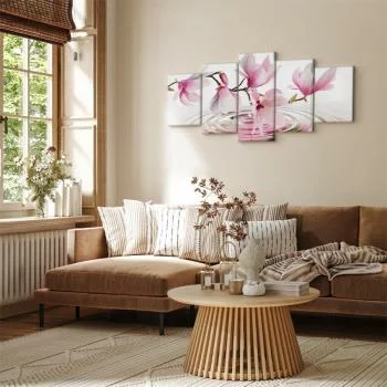 Obraz - Magnolie nad wodą (5-częściowy) szeroki różowy - obrazek 5
