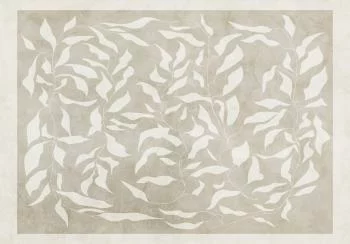 Fototapeta - Białe liście - abstrakcyjny motyw roślinny na beżowym tle z ramką - obrazek 6