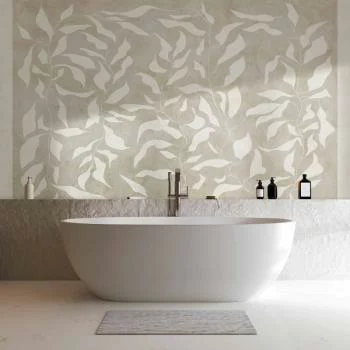 Fototapeta - Białe liście - abstrakcyjny motyw roślinny na beżowym tle z ramką - obrazek 6