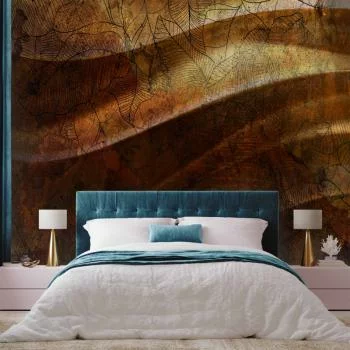 Fototapeta - Płynne złoto - abstrakcyjna falowana kompozycja z deseniami w liście - obrazek 5