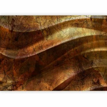 Fototapeta - Płynne złoto - abstrakcyjna falowana kompozycja z deseniami w liście - obrazek 2
