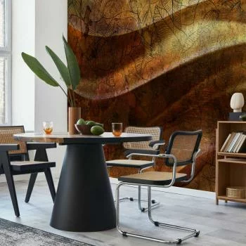 Fototapeta - Płynne złoto - abstrakcyjna falowana kompozycja z deseniami w liście - obrazek 5