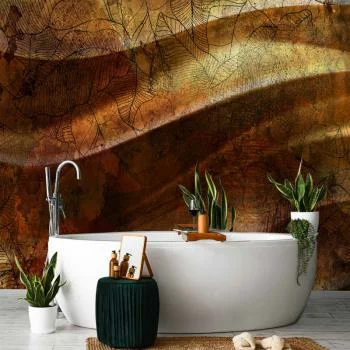 Fototapeta - Płynne złoto - abstrakcyjna falowana kompozycja z deseniami w liście - obrazek 6