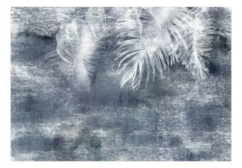 Fototapeta wodoodporna - Abstrakcja z naturą - egzotyczne liście na niebieskim tle z deseniem - obrazek 2