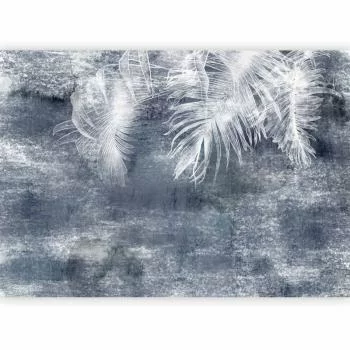 Fototapeta - Abstrakcja z naturą - egzotyczne liście na niebieskim tle z deseniem - obrazek 2