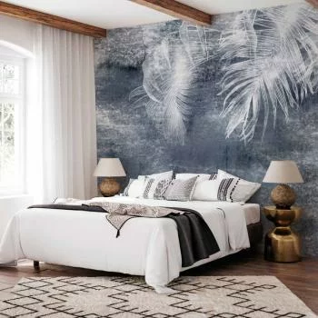 Fototapeta - Abstrakcja z naturą - egzotyczne liście na niebieskim tle z deseniem - obrazek 5