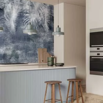 Fototapeta - Abstrakcja z naturą - egzotyczne liście na niebieskim tle z deseniem - obrazek 5