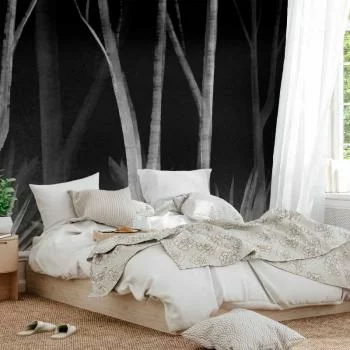 Fototapeta - Szum lasu nocą - minimalistyczny pejzaż białych drzew na czarnym tle - obrazek 5