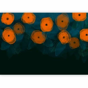 Fototapeta - Akwarelowa kompozycja - pomarańczowe desenie na delikatnym tle z liści - obrazek 5