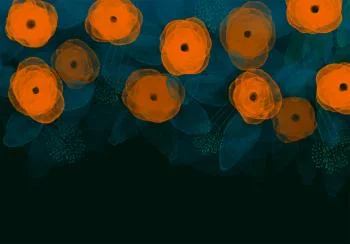 Fototapeta - Akwarelowa kompozycja - pomarańczowe desenie na delikatnym tle z liści - obrazek 6