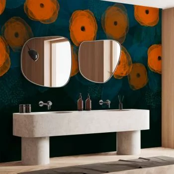 Fototapeta - Akwarelowa kompozycja - pomarańczowe desenie na delikatnym tle z liści - obrazek 6