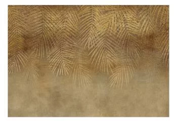 Fototapeta wodoodporna - Abstrakcyjna natura w beżu - kompozycja ze złotymi egzotycznymi liśćmi - obrazek 2