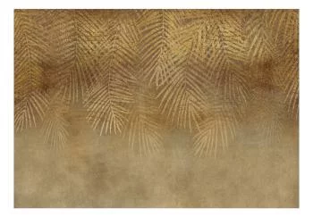 Fototapeta - Abstrakcyjna natura w beżu - kompozycja ze złotymi egzotycznymi liśćmi - obrazek 2