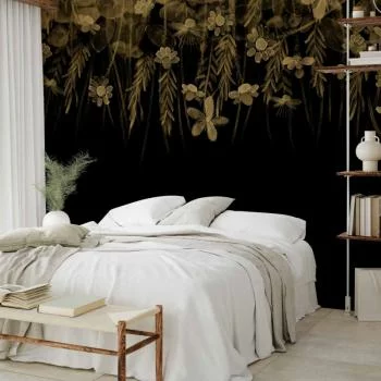 Fototapeta - Pejzaż natury - czarny abstrakcyjny motyw natury z kwiatami w sepii - obrazek 5