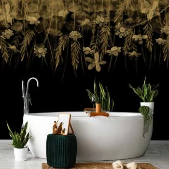 Fototapeta - Pejzaż natury - czarny abstrakcyjny motyw natury z kwiatami w sepii - obrazek 6