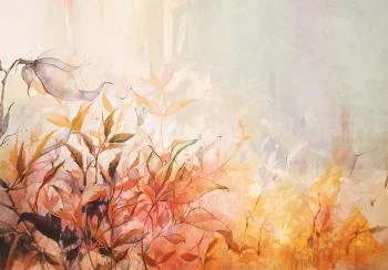 Fototapeta - Płomienna łąka - pejzaż natury z łąką kwiatów i liści w stylu akwareli - obrazek 6