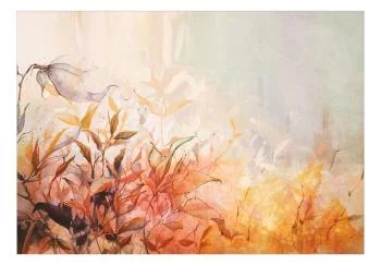 Fototapeta wodoodporna - Płomienna łąka - pejzaż natury z łąką kwiatów i liści w stylu akwareli - obrazek 2