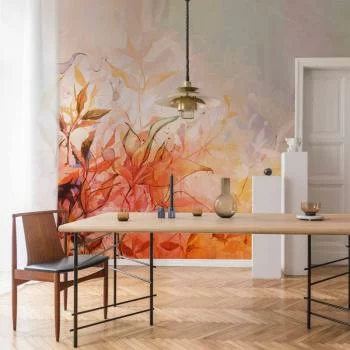 Fototapeta - Płomienna łąka - pejzaż natury z łąką kwiatów i liści w stylu akwareli - obrazek 6