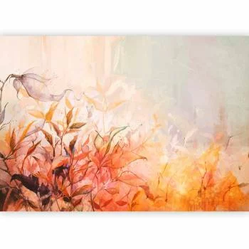 Fototapeta - Płomienna łąka - pejzaż natury z łąką kwiatów i liści w stylu akwareli - obrazek 2