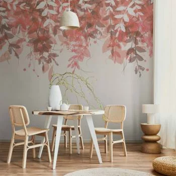 Fototapeta - Pod roślinnością - wiszące pnącza różowych liści na neutralnym tle - obrazek 6