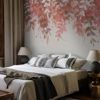 Fototapeta - Pod roślinnością - wiszące pnącza różowych liści na neutralnym tle - obrazek 5