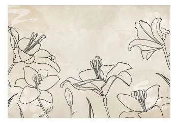 Fototapeta wodoodporna - Szkic natury - minimalistyczny lineart z kwiatami lilii na beżowym tle - obrazek 2