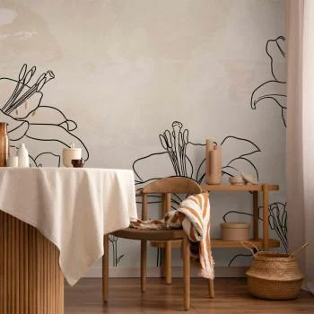 Fototapeta - Szkic natury - minimalistyczny lineart z kwiatami lilii na beżowym tle - obrazek 6