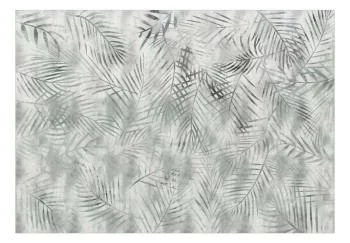 Fototapeta wodoodporna - Minimalistyczny pejzaż - motyw natury z szarymi egzotycznymi liśćmi - obrazek 2