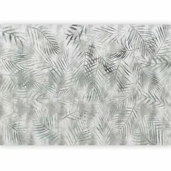 Fototapeta - Minimalistyczny pejzaż - motyw natury z szarymi egzotycznymi liśćmi - obrazek 2