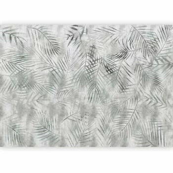 Fototapeta - Minimalistyczny pejzaż - motyw natury z szarymi egzotycznymi liśćmi - obrazek 2