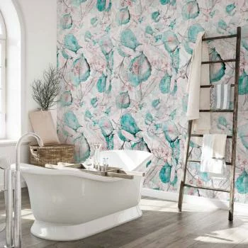 Fototapeta - Jesienne pamiątki - deseń z roślinnym motywem z turkusowymi liśćmi - obrazek 6